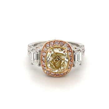 2.85 Carat GIA certified Yellow Cushion Diamond in Art Deco Style Ring – Assay Jewelers