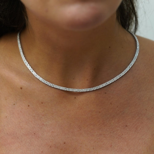 3 Carat Diamond Pave Halo Box Platinum Chain Tennis Necklace