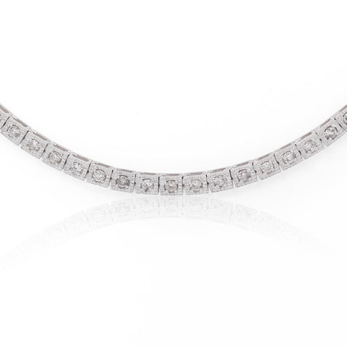 3 Carat Diamond Pave Halo Box Platinum Chain Tennis Necklace