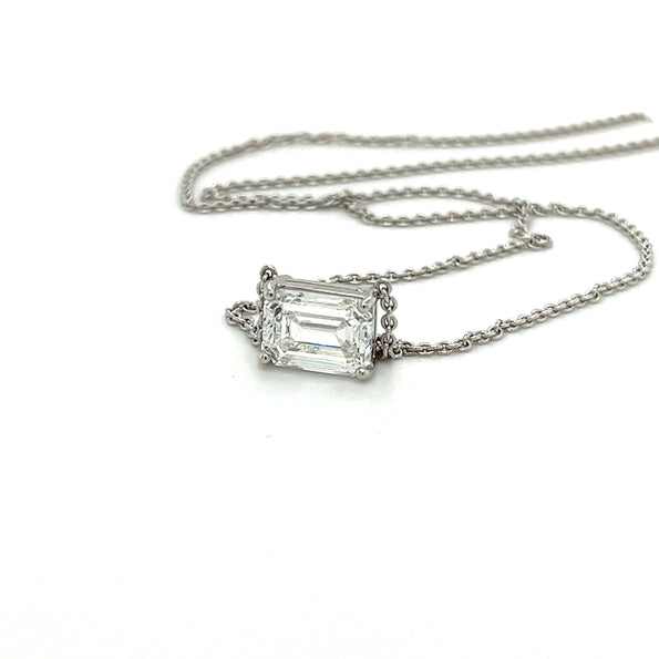3 Carat Emerald Cut Lab Diamond Solitaire Necklace 14K Gold