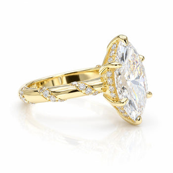 Bague de fiançailles en diamant de laboratoire marquise 3 carats cert. IGI avec pavage et anneau torsadé – Assay Jewelers