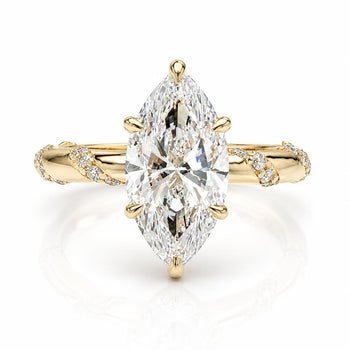 Bague de fiançailles en diamant de laboratoire marquise 3 carats cert. IGI avec pavage et anneau torsadé – Assay Jewelers