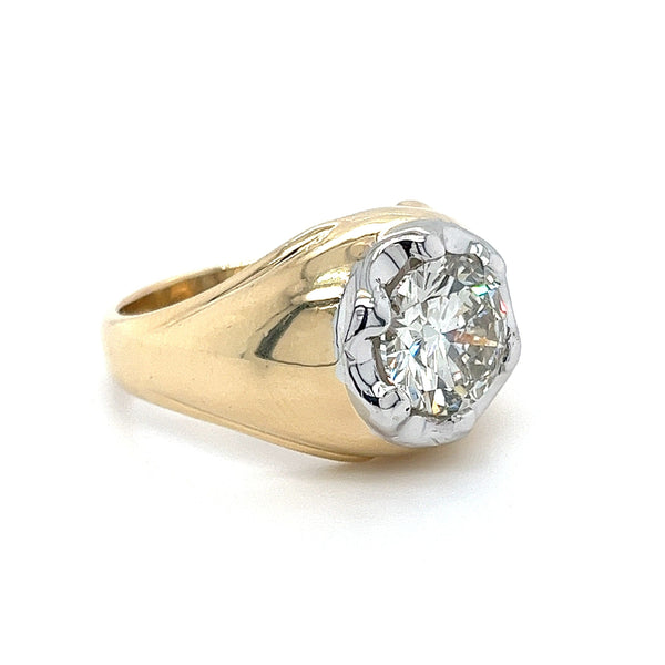 3 Carat Round Cut Lab Grown Diamond Solitaire Mens Ring in 18k Gold