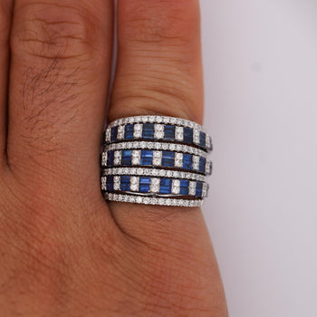 3 carats Saphir et Diamant en or blanc 18 carats, large Bague à 3 rangs – Assay Jewelers