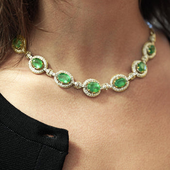 32 Carat Emerald and Rose-Cut Diamond Necklace & Earring Set in 18K Gold – Assay Jewelers