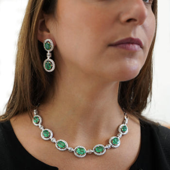 32 Carat Emerald and Rose-Cut Diamond Necklace & Earring Set in 18K Gold – Assay Jewelers