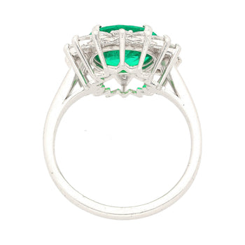 Bague en platine halo avec émeraude colombienne taille ronde vert vif de 3,02 carats et diamants – Assay Jewelers