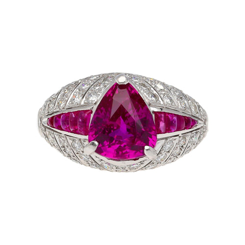 3.04ct Purplish Pink Trillion-Cut Ruby Diamond Cocktail Ring