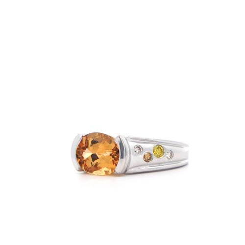 3.07 Carat Orange Precious Topaz & Floating Diamond Ring in East West Setting