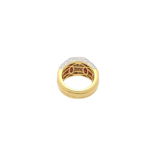 3.08 CTW Ruby and Diamond Cluster Band Ring in 18K Two Tone Gold