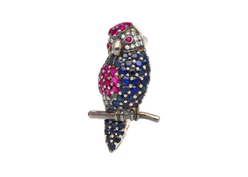 3.14 Carat Pink & Blue Sapphire & Diamond Pave in 18K White Gold Parrot Brooch – Assay Jewelers