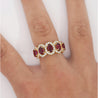 3.43 Carat Oval Cut Ruby and Diamond Halo Wedding Band Ring in 18K Gold