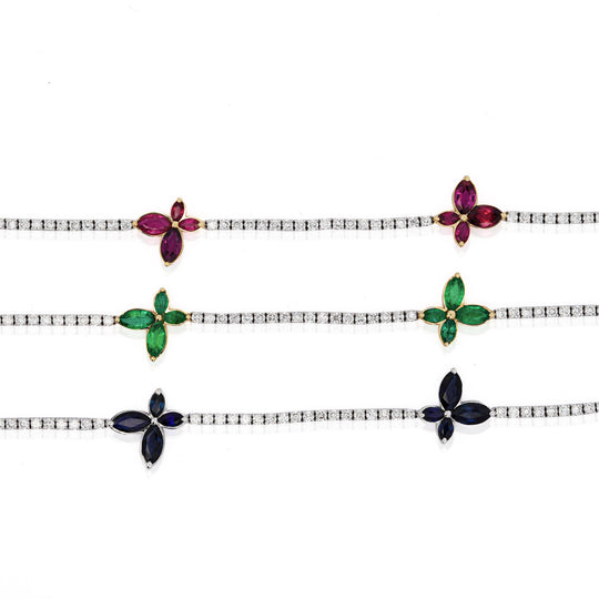 3.5 Carat Emerald Butterfly and Diamond Charm Tennis Bracelet
