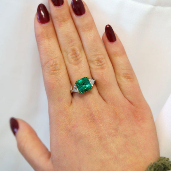 3.5 Carat Emerald & Diamond Three Stone Engagement Ring