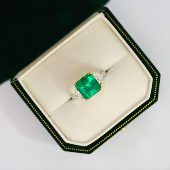 3.5 Carat Emerald & Diamond Three Stone Engagement Ring
