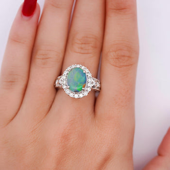 3.50 Carat Black Opal & Diamond Halo Platinum Filigree Ring – Assay Jewelers