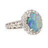 3.50 Carat Black Opal & Diamond Halo Platinum Filigree Ring