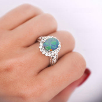 3.50 Carat Black Opal & Diamond Halo Platinum Filigree Ring – Assay Jewelers