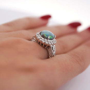 3.50 Carat Black Opal & Diamond Halo Platinum Filigree Ring – Assay Jewelers