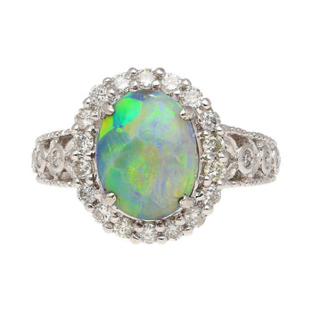 3.50 Carat Black Opal & Diamond Halo Platinum Filigree Ring – Assay Jewelers