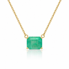 3.66 Carat Emerald Cut Colombian Emerald Solitaire East West Pendant Necklace in 14K Yellow Gold
