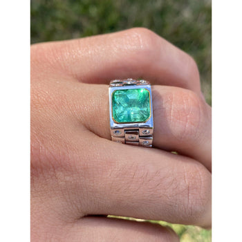 Émeraude colombienne de 3,75 carats pour homme, en Bague en platine – Assay Jewelers