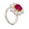 3.80 Carat Oval Cut No Heat Burma Ruby Ring With Round Diamond Halo in Platinum