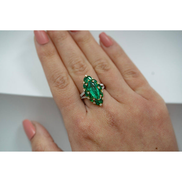 3.89 Carat Marquise Cut Colombian Emerald and Diamond 18K Ring
