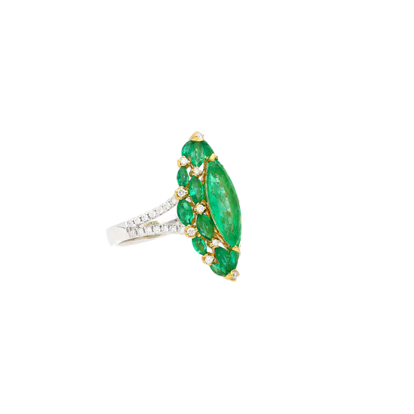 3.89 Carat Marquise Cut Colombian Emerald and Diamond 18K Ring