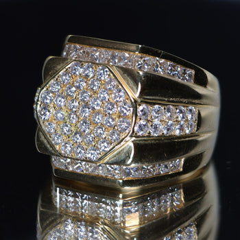 4 Carat Princess & Round Diamond 18K Gold Cluster Mens Statement Ring – Assay Jewelers