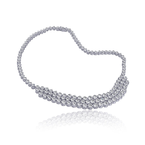 40 Carat Round Cut Diamond Platinum 3 Row Chandelier Necklace
