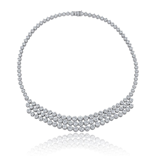 40 Carat Round Cut Diamond Platinum 3 Row Chandelier Necklace