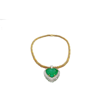 44 Carat Heart Shaped Emerald Pendant with Round Cut Diamond Halo in 18K Gold Necklace – Assay Jewelers