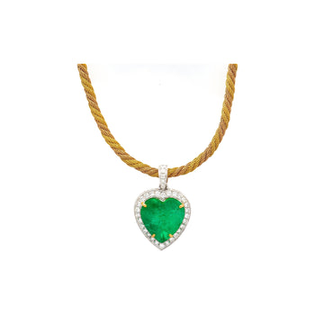 44 Carat Heart Shaped Emerald Pendant with Round Cut Diamond Halo in 18K Gold Necklace – Assay Jewelers