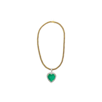 44 Carat Heart Shaped Emerald Pendant with Round Cut Diamond Halo in 18K Gold Necklace – Assay Jewelers