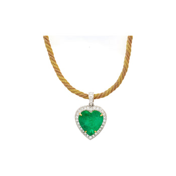44 Carat Heart Shaped Emerald Pendant with Round Cut Diamond Halo in 18K Gold Necklace – Assay Jewelers