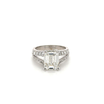 4.01 Carat G/SI1 Emerald Cut Lab Diamond In Split Shank Diamond Side Stone 14K White Gold Ring – Assay Jewelers