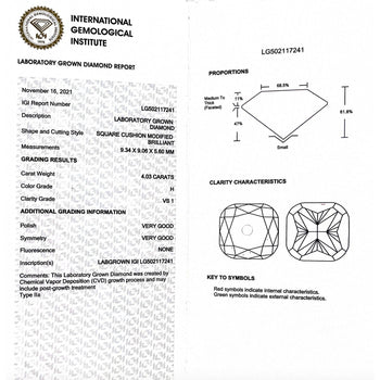 4 carats, diamant de laboratoire taille Coussin, couleur H, pureté VS1, Bague de fiançailles – Assay Jewelers