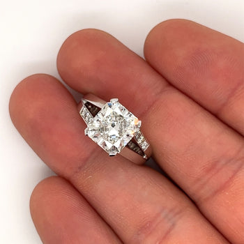 4.11 Carat Radiant Cut Lab Grown Diamond in Split-Shank Diamond Side Stone Ring – Assay Jewelers