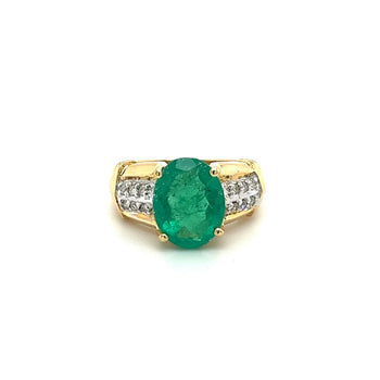 4.14 Carat Oval Cut Natural Emerald and Diamond Ring in 18K Yellow Gold – Assay Jewelers