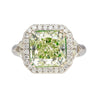 4.26 Carat Radiant Cut Fancy Yellowish Green SI1 Clarity Diamond Ring