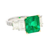 4.26 Carat Vivid Green Colombian Muzo Mine Emerald & Emerald Cut Side Diamond Ring