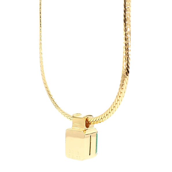 4.36 Carat Colombian Emerald Half Bezel 18K Gold Pendant Necklace