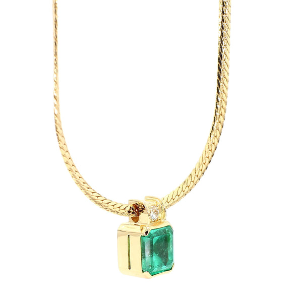 4.36 Carat Colombian Emerald Half Bezel 18K Gold Pendant Necklace