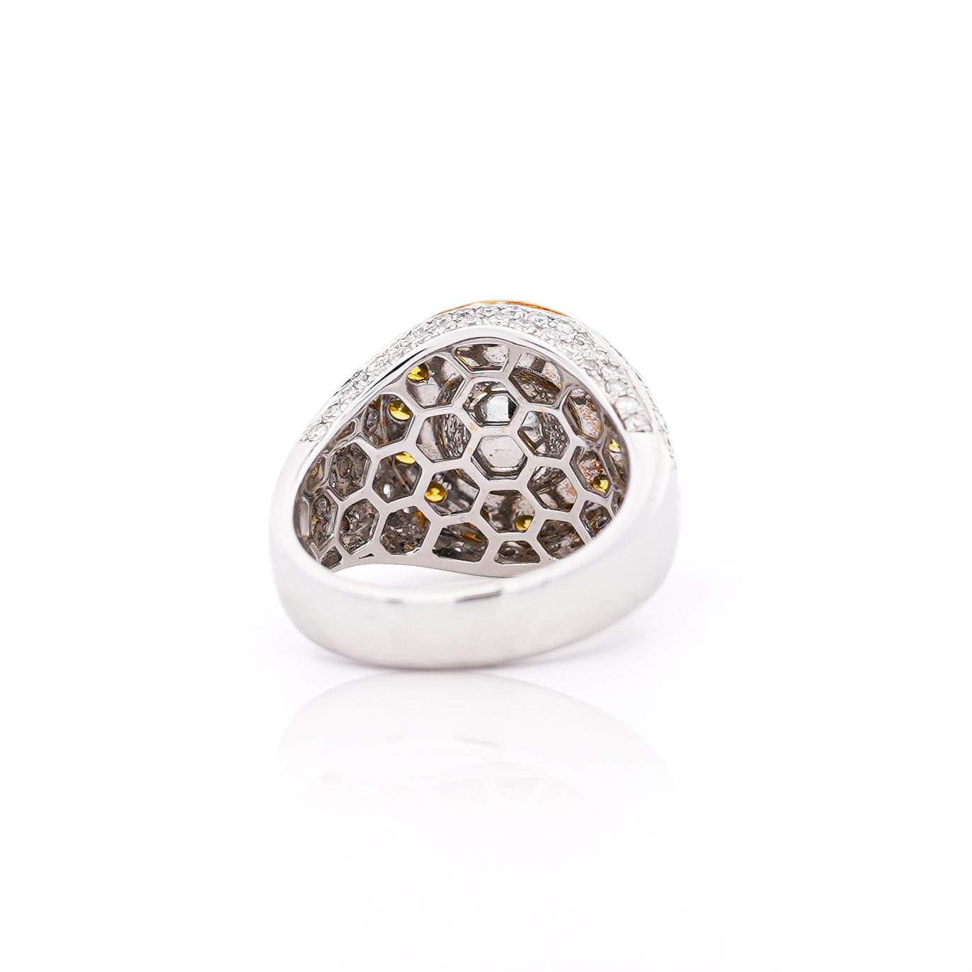 4.44 Carat Round Cut Yellow Diamond 18K Gold Halo Mens Ring