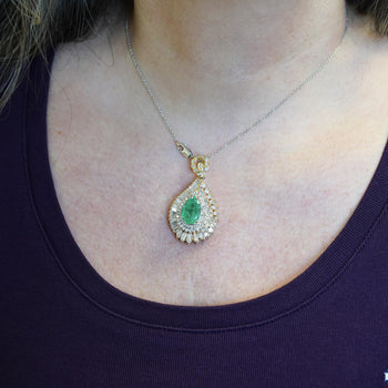 4.5 Carat Pear Cut Colombian Emerald & Diamond 18K Pendant Necklace – Assay Jewelers