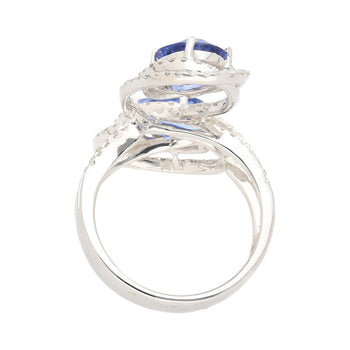 Bague tourbillon verticale pavée à deux pierres en saphir bleu ovale de 4,51 carats et diamant – Assay Jewelers
