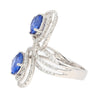 4.51 Carat Oval Blue Sapphire & Diamond Two Stone Vertical Pave Swirl Ring