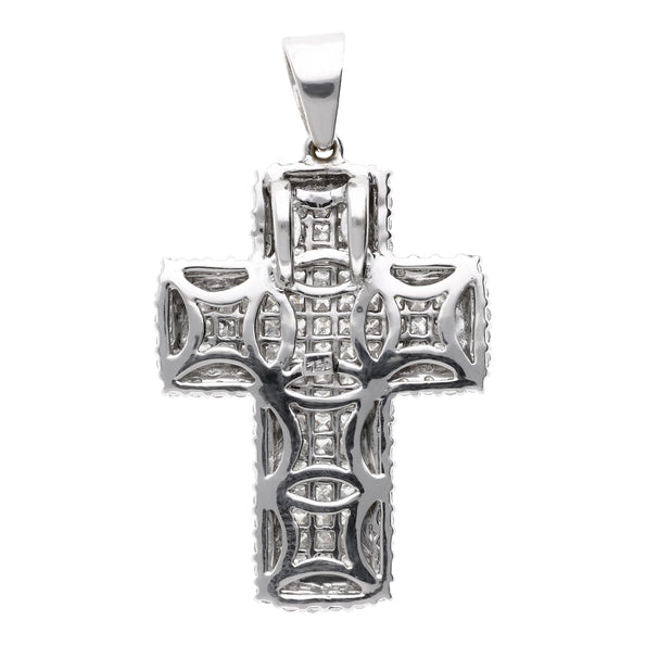 4.52 Carat Princess & Round Diamond 18K White Gold Pave Cross Pendant Necklace