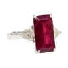 4.67 Carat Red Tourmaline and Trillion Diamond Three Stone Platinum Ring